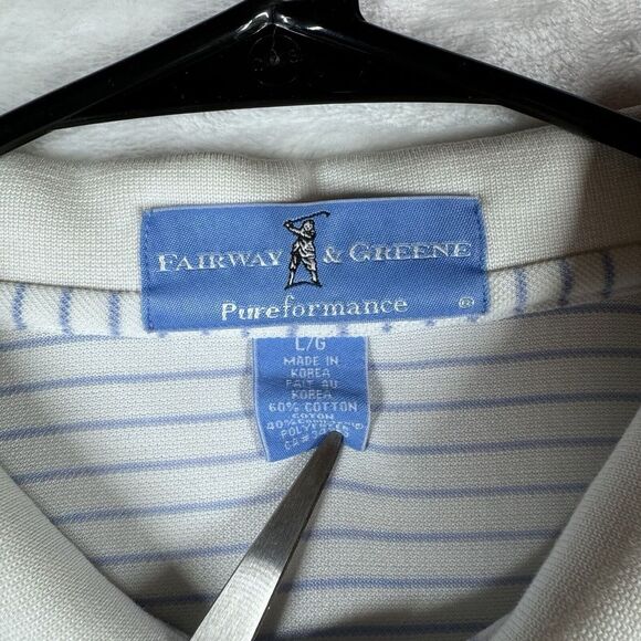 Fairway Greene Polo Shirt Mens Large White Striped Golf‎ Casual Logo - Picture 5 of 12